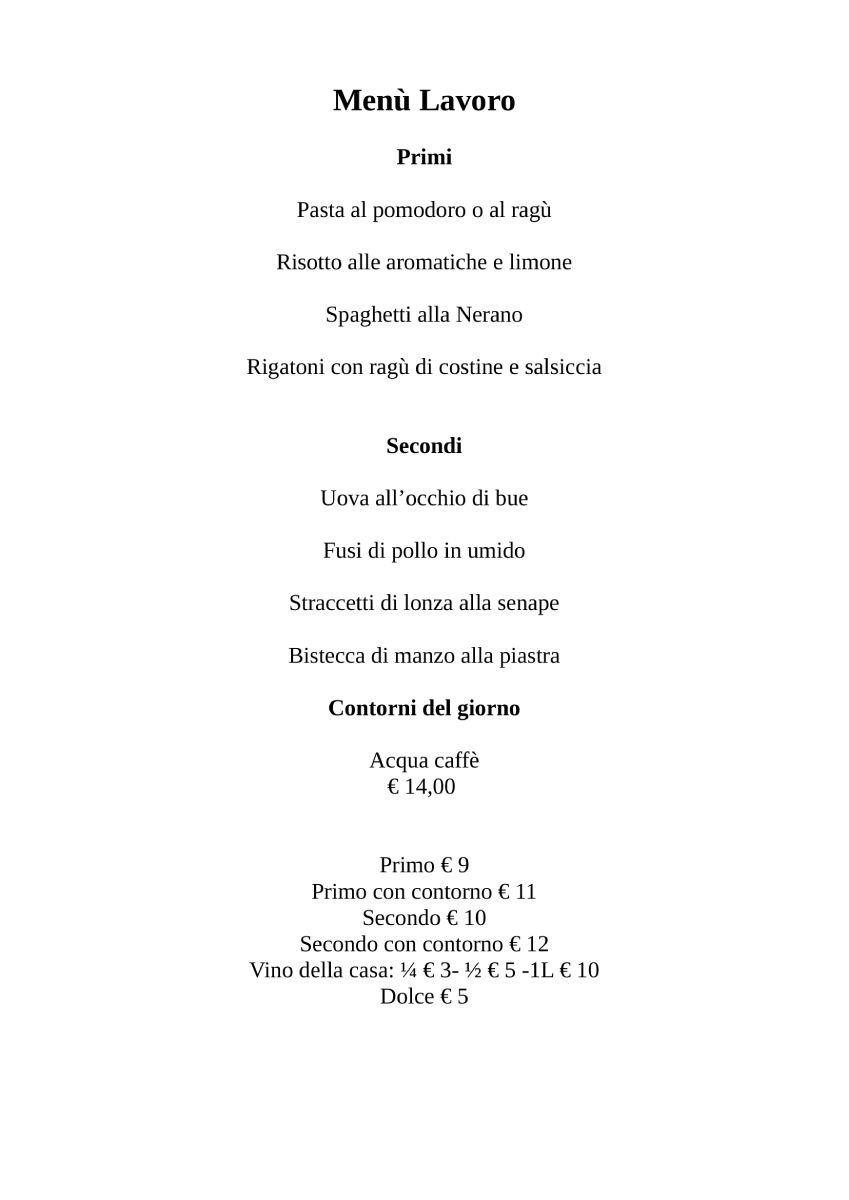 Menù Lavoro aprile 2026